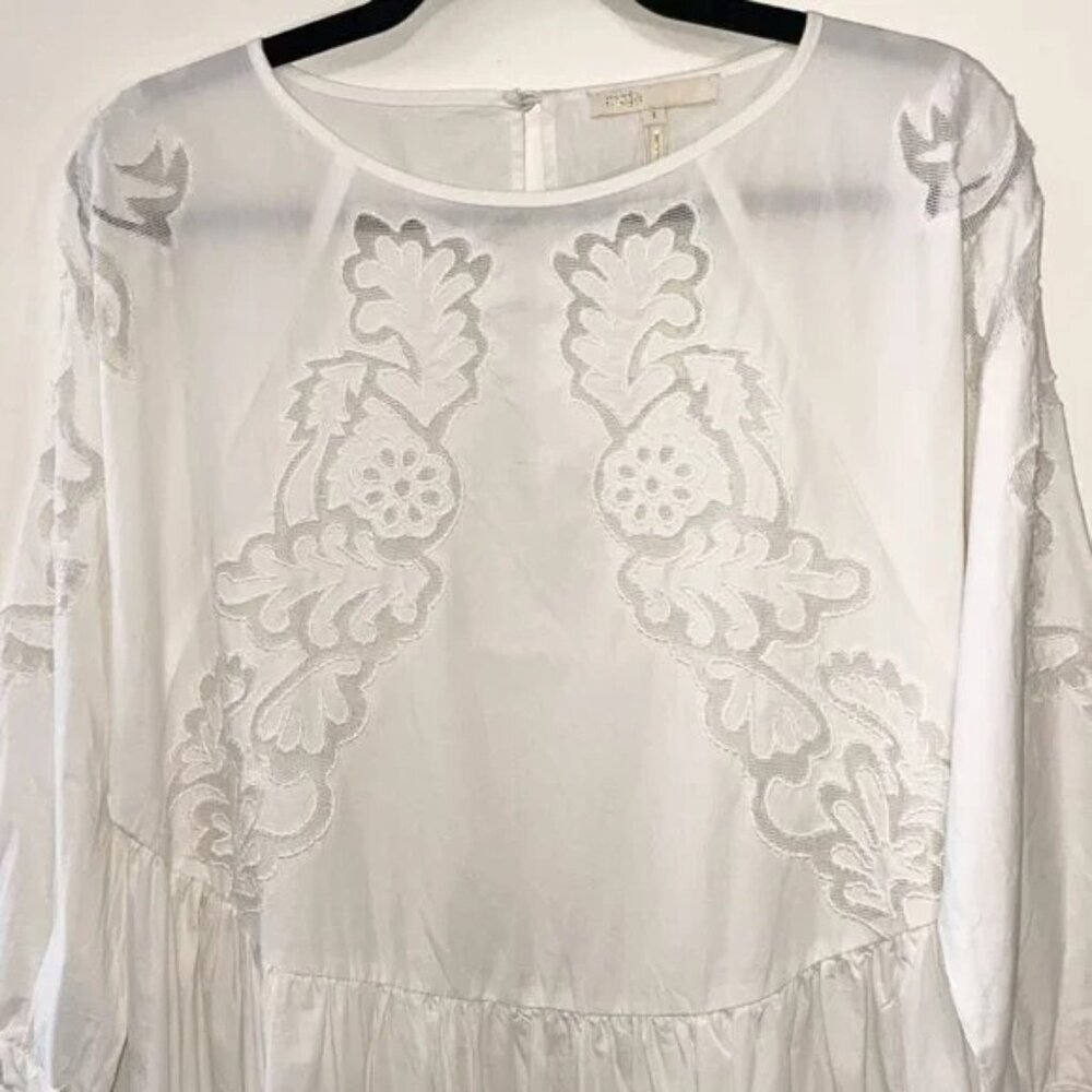Last Call! New Maje Raolita 100% Cotton Embroidered Mini Dress White S $395 - Picture 4 of 10